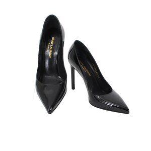 Saint Laurent ZOE Sz 35 Black Patent Leather 315534 4" Slim Square High Heels